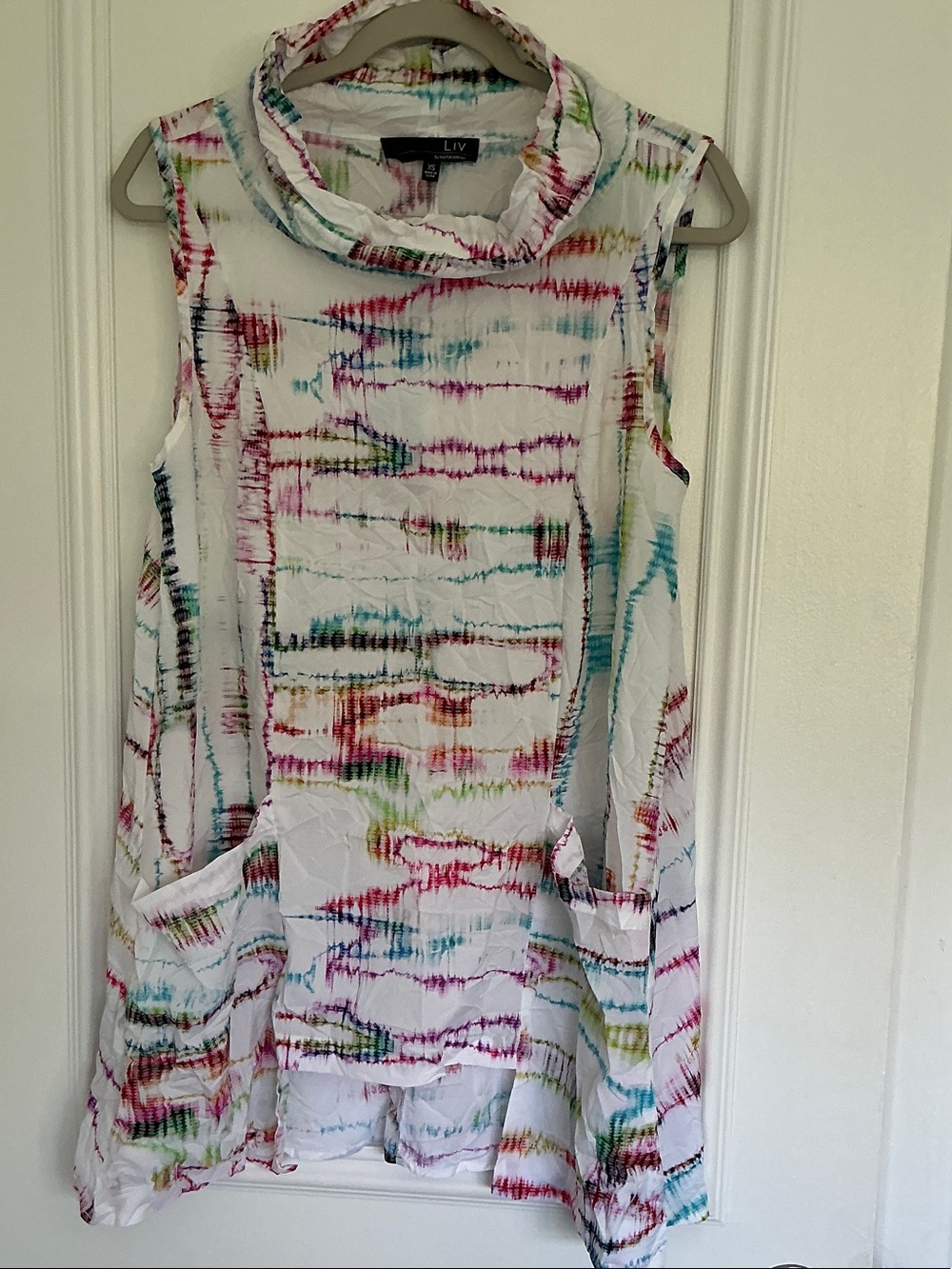 Womens White Multicolor Sleeveless tunic xs